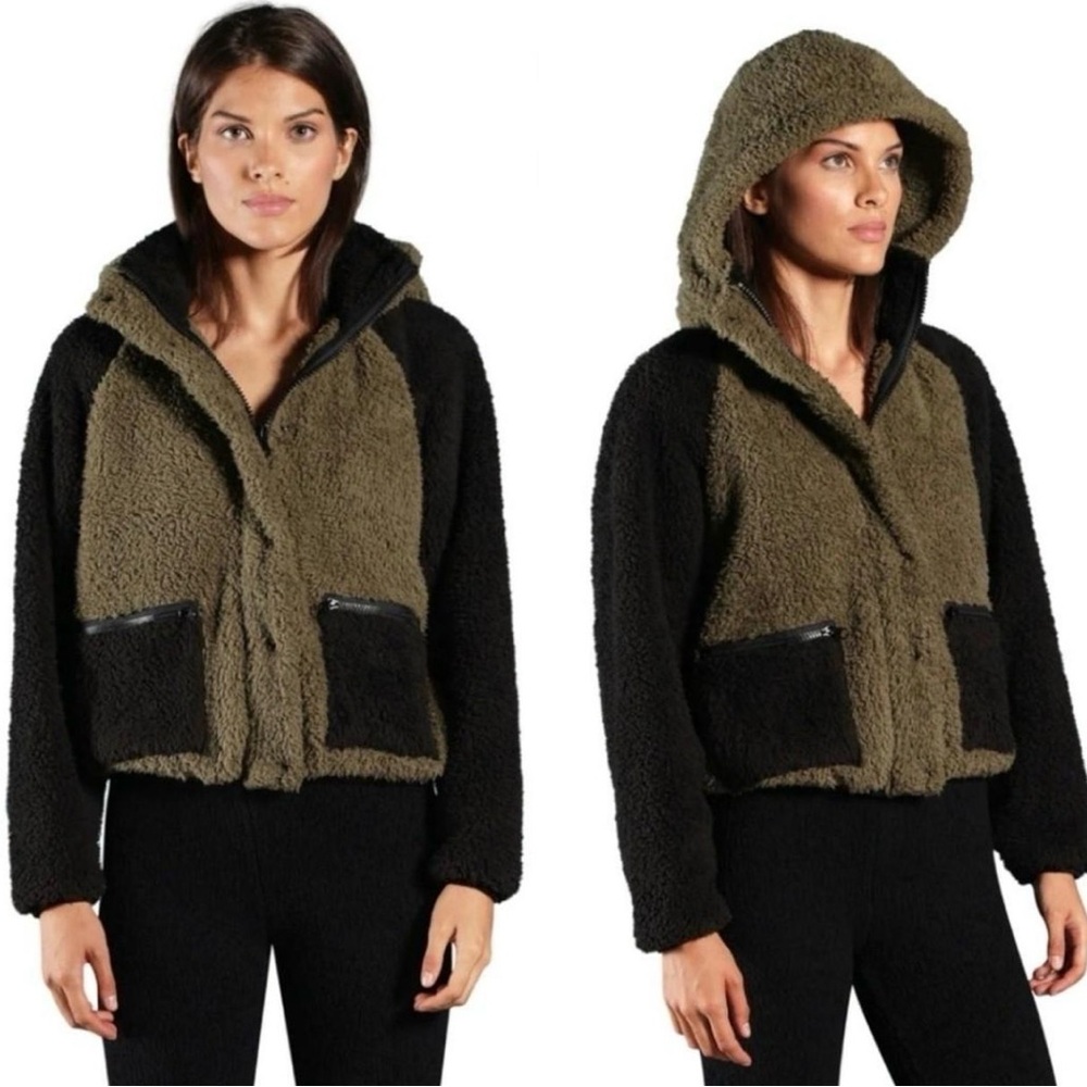 REVOLVE Two-Tone Olive & Black Sherpa Hooded Jacket